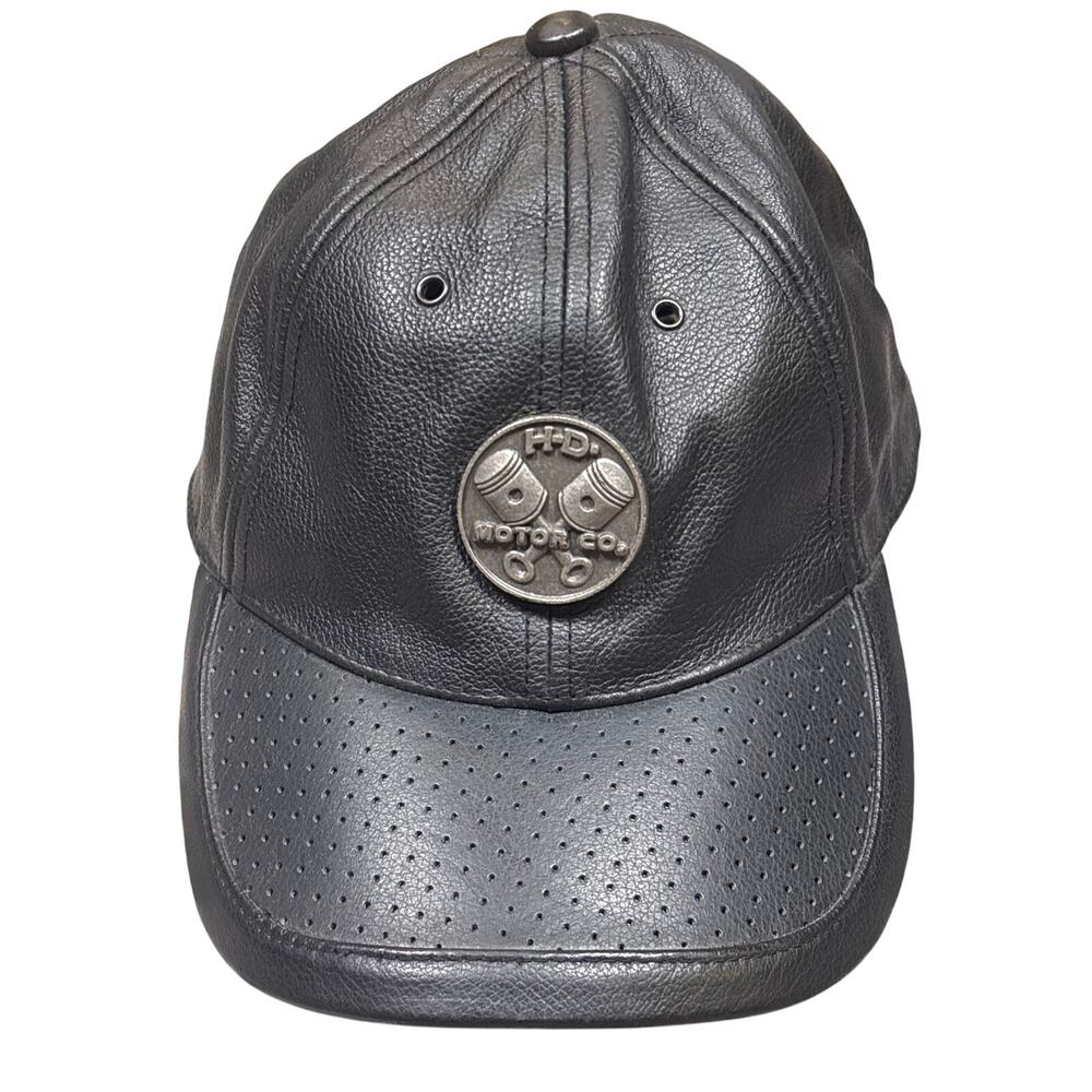 Harley Davidson leather hat twin piston HD Motor Co. logo Medallion cap rare